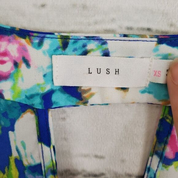 Lush Blue Floral Sleeveless Faux Wrap Dress - Picture 3 of 12